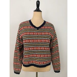 NUGGETS Womens Vintage 90s Fair Isle Nordic Knit Sweater Large Cabincore Striped